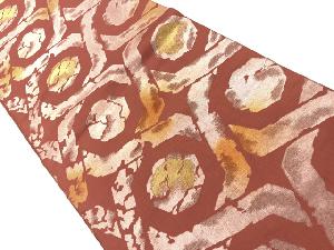 アンティーク　琥珀錦草木染　抽象模様織出し袋帯（材料）